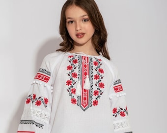 Ukrainian white children's Vyshyvanka shirt embroidered kids' blouse traditional folk clothing for children cultural ethnic top, fashion