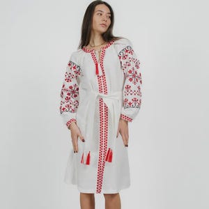 Embroidered Linen Dress Ukrainian Dress, Vyshyvanka dress Gift for Her, Gift for Birthday Gift for Wife, Wedding Dress Christmas gift