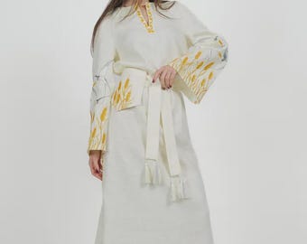 Embroidered Linen Ukrainian Vyshyvanka Dress, Handmade