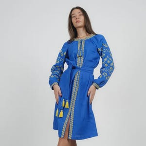 Embroidered Linen Dress Ukrainian Dress, Vyshyvanka dress Gift for Her, Gift for Birthday Gift for Wife, Wedding Dress Christmas gift
