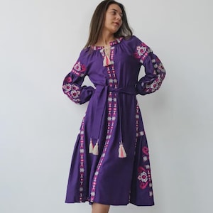 Embroidered Linen Dress Ukrainian Dress, Vyshyvanka dress Gift for Her, Gift for Birthday Gift for Wife, Wedding Dress Christmas gift