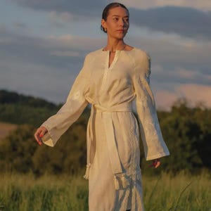 Embroidered Linen Dress Ukrainian Dress, Vyshyvanka dress Gift for Her, Gift for Birthday Gift for Wife, Wedding Dress Christmas gift