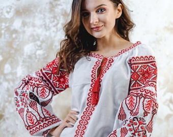 Embroidered cotton Blouse Peasant Shirt Boho Chic Ethnic Top for Women Floral Embroidery Bohemian Cottagecore Summer Clothing Handmade Gift