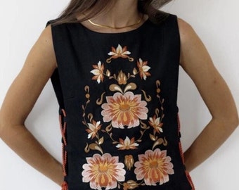 Embroidered Floral Ukrainian Vest - Black Vyshyvanka Folk Design