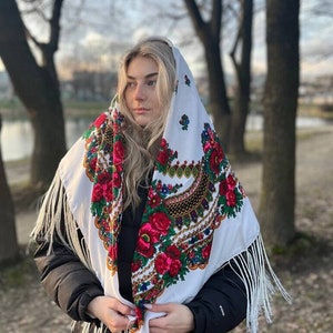 Ethnic Folk Wool Shawl Slavic  Floral Scarf Modern Chic Boho ukraine shops shawl Timeless Floral Design Gift for Her ethnic european