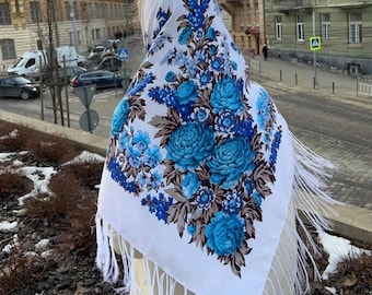 Ukrainian shawl 80% Wool whiteUkraine sellers Ukraine shops floral Vintage Ukraine wool scarf Ethnic folk traditional gifts for women Easter