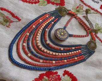 Handmade Layered Ceramic Bead Necklace, Ethnic Ukraine Svarga Namysto