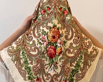 Ukrainischer Schal, traditionelle Geschenke für Frauen, Boho-Schal mit Blume, großer Folk-Schal, Folk-Slawisch-Ethno-Geschenk, Folklore-Schals, Babuschka-Schal