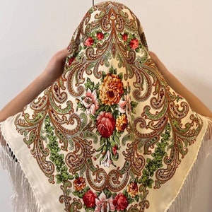 Ukrainian Scarf, Traditional Gifts for Women Boho Scarf Flower, Big Folk Scarf, folk slawisch Ethnic  gift folklore schals babushka scarf
