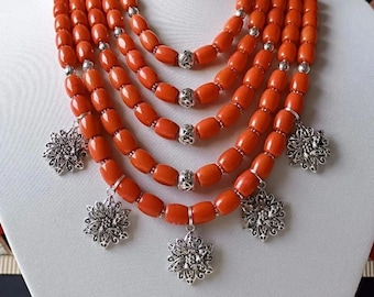 Handmade Ukrainian Coral Necklace, Antique Bead Ethnic Jewelry