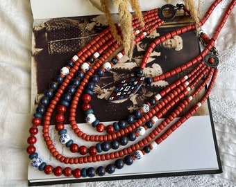 Handmade Ceramic Ukrainian Namysto Necklace, Folk Costume Jewelry