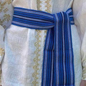 Blue Ukrainian Krajka Hutsul belts Krayka cossack woven Folk Ethnic, Ukraine seller Slavic Sash, Kushak, for Sharovary Gift for Christmas