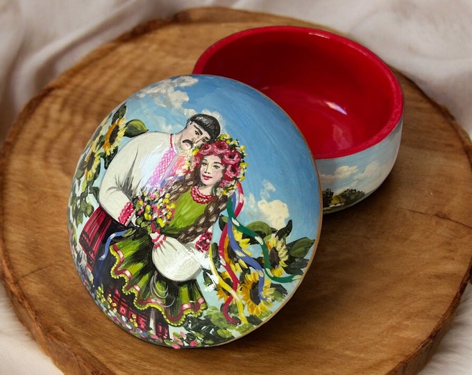 Handpainted Jewelry Box Wooden jewelry casket Wedding Gift Handmade Home Decor unique box Ukrainian Petrykivka decorated box organizer