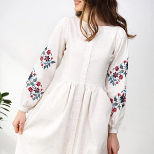 Embroidered dress floral Ukrainian gift for wife boho bright Traditional clothing european slavic geometric gift slavic maxi dress