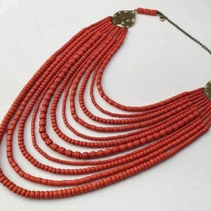 Unique Multilayer Ceramic Necklace in Ukrainian Red - Handcrafted Traditional Piece Folk Boho Style Necklace Namysto Gift Easter