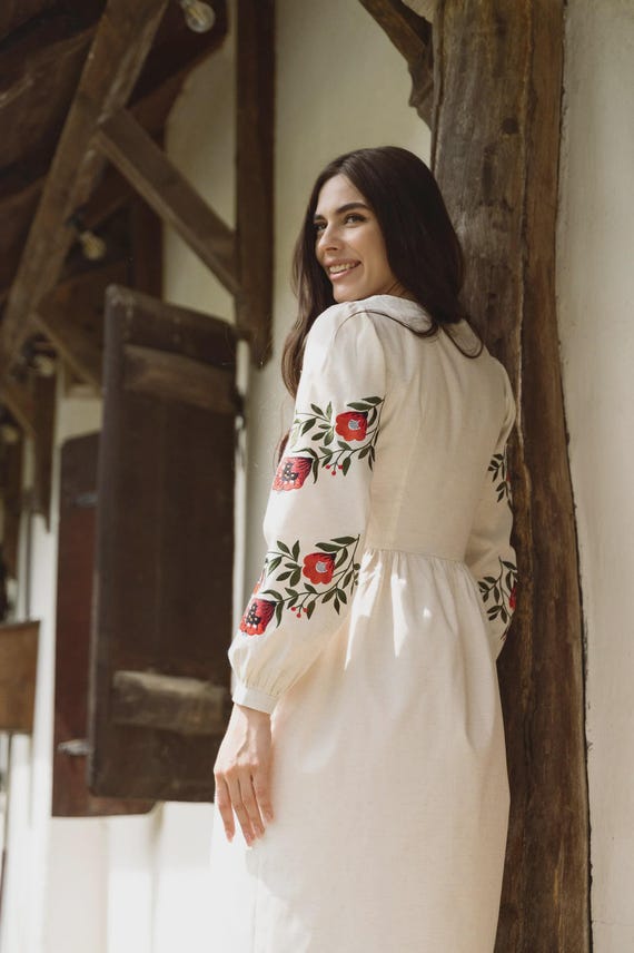 embroidery cotton dress ♡ thevirgins Embroidered Cotton Dress, Ukrainian Vyshyvanka Folk Costume Easter