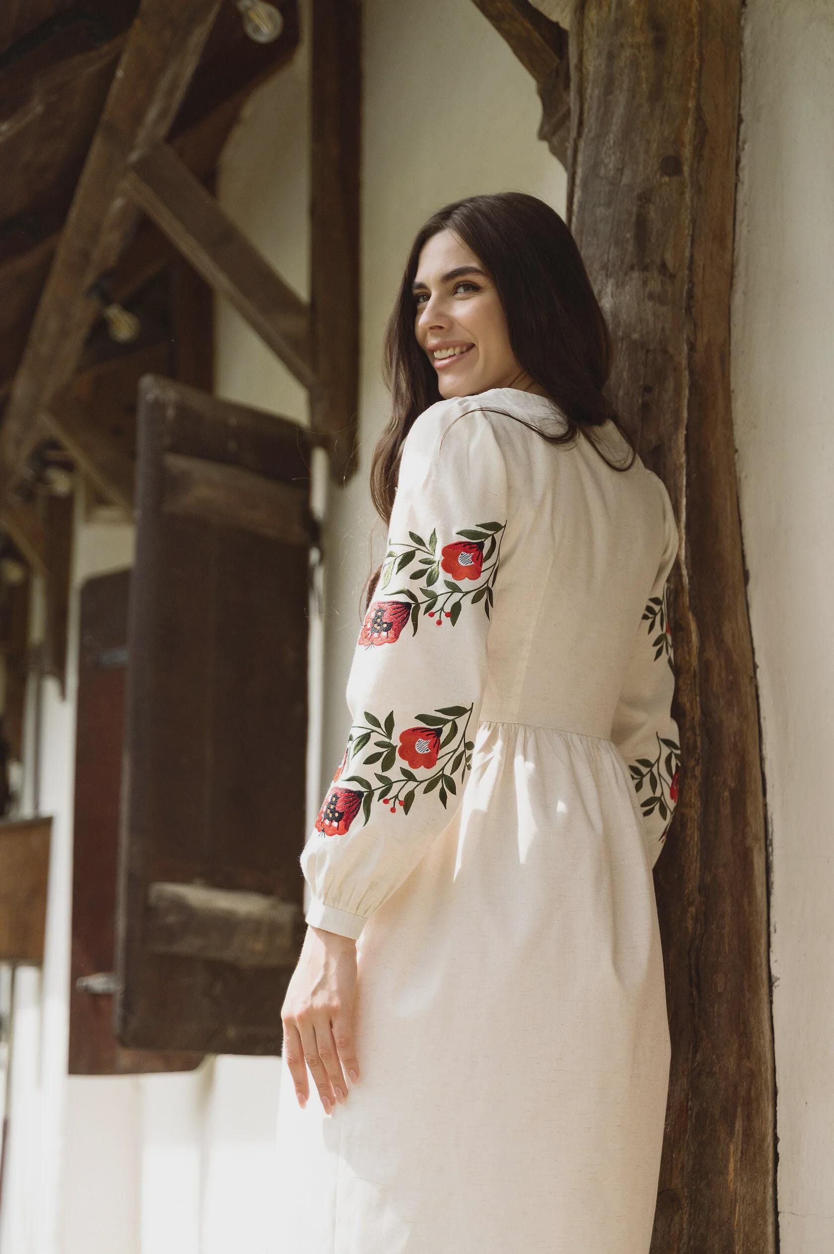 Embroidered Cotton Dress, Ukrainian Vyshyvanka Folk Costume Easter