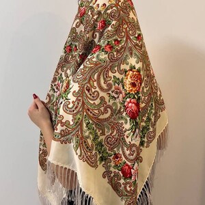 Ukrainian Scarf, Traditional Gifts for Women Boho Scarf Flower, Big Folk Scarf, folk slawisch Ethnic gift folklore schals babushka scarf image 6