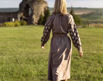 Embroidered Cotton Vyshyvanka Dress, Ukrainian Folk Costume