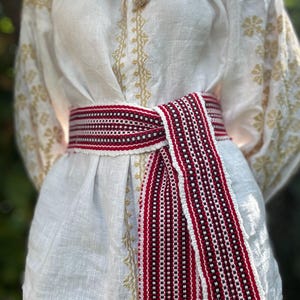 Authentic Red Hutsul Woven Sash Belt | Ukrainian Krajka Style cossack woven wedding Slavic Sash, Kushak, for Sharovary Gift for Christmas