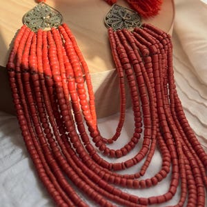 Handmade Beaded Necklace Ukrainian Traditional Jewelry ceramic beads Necklace From red ceramic Beads Ethnic gift idea slavic beads Easter