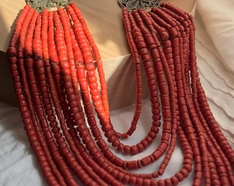 Handmade Red Ceramic Beaded Necklace, Ukrainian Slavic Jewelry