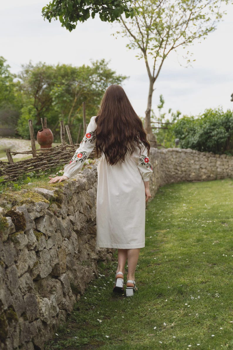 White Vyshyvanka Dress, Ukrainian Embroidered Folk Dress, Boho Clothing ...