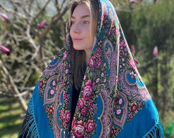 Ethnic Folk Wool Shawl Slavic Floral Scarf Modern Chic Boho kopftuch ukrainisch Design châles women scarf Châle ukrainien ukrainische schal