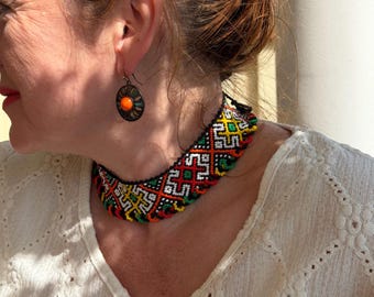 Ukrainian SYLYANKA with Red Beads Ceramic Necklace Ethnic Traditional Handmade Ukrainian Jewelry Folk Ukrainian Gift for Her