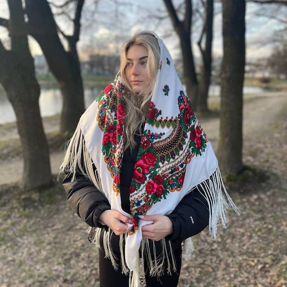 Ethnic Folk Wool Shawl Slavic Floral Scarf Modern Chic Boho Ukraine Shops  Shawl Timeless Floral Design Gift for Her Ethnic European 