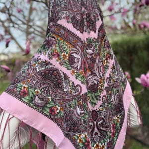 Slavic Floral Wool Shawl: Ethnic Fringe Scarf, Boho Chic Design Christmas