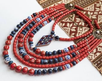 Handmade Traditional Multilayer Ukrainian Namysto, Ukrainian Necklace, Folk Boho Style Necklace Namysto, Ukrainian slavic necklace Easter