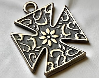 Ukrainian Bronze Cross Pendant, Ethnic Zgarda Necklace