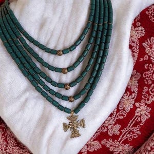 Green Handmade Traditional Multilayer Ukrainian Namysto, Ukrainian Necklace, Folk Boho Style Necklace Namysto, Ukrainian Gift for Easter