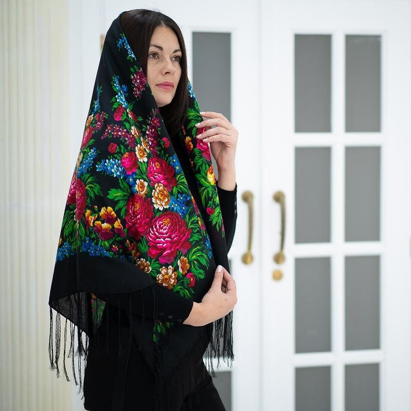 Ethnic Folk Wool Shawl Slavic Floral Scarf Modern Chic Boho - Etsy