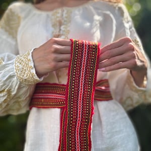 Authentic Red Hutsul Woven Sash Belt | Ukrainian Krajka Style cossack woven wedding Slavic Sash, Kushak, for Sharovary Gift for Christmas