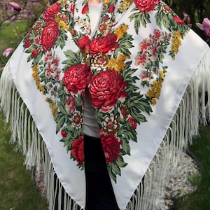 Ethnic Folk Wool Shawl Slavic Floral Scarf Modern Chic Boho ukraine shops shawl Timeless Floral Design Gift for Her slavic piano shawl