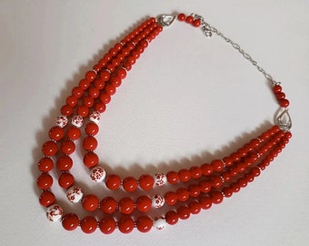 Handmade Coral Bead Necklace, Ukrainian Ethnic Slavic Jewelry