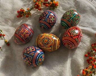 Set of 6 Wooden pysanky Ukrainian Traditional  eggs Decoration Gift giving Ukrainian folk Hand-painted Collectible Symbolic Handmade