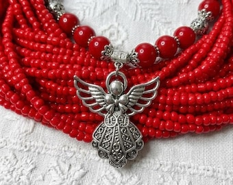 Multi Strand Coral Necklace – Traditional Ukrainian Jewelry