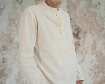 Traditional Milk Ukrainian Men's Shirt with milk Embroidery - cotton mens linen suit Christmas