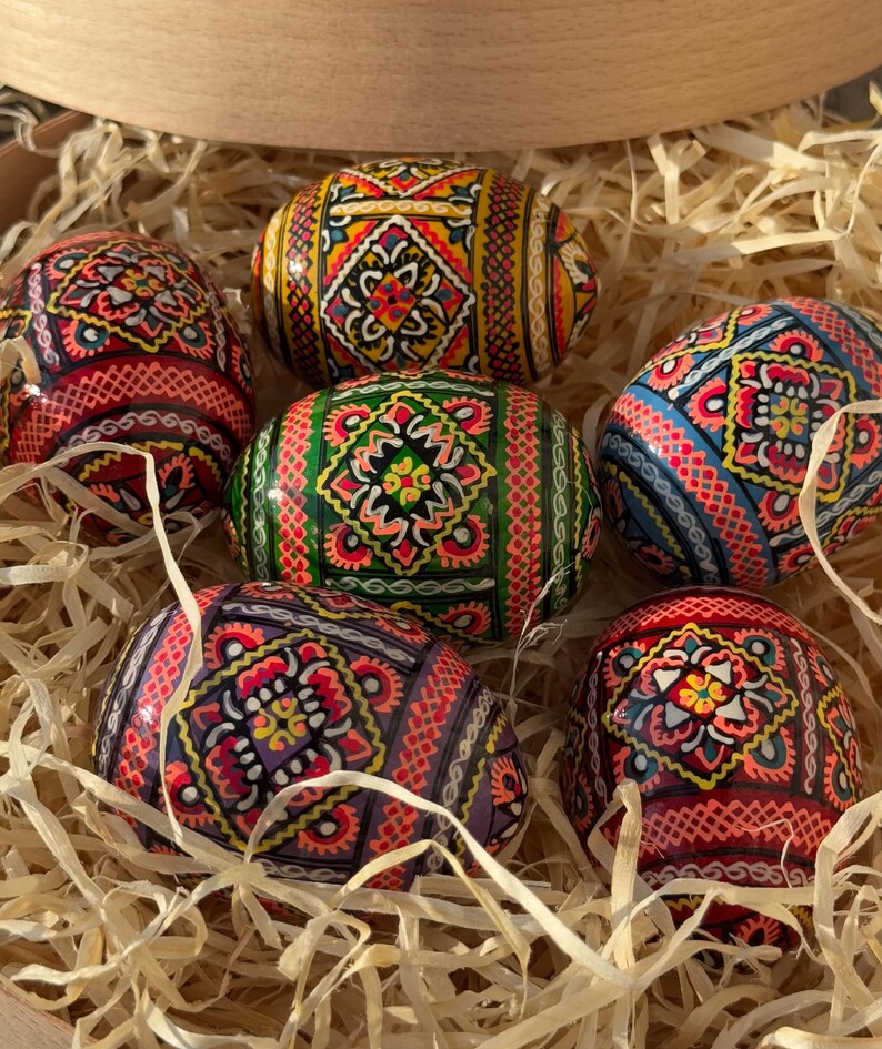 Hand Painted Ukrainian Pysanky Wooden Eggs, Set of 6 - Etsy