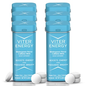 Viter Energy Caffeinated Mints - 40mg Caffeine, B Vitamins, Sugar Free Vegan Breath Mint. Powerful Energizing Boost. 2 Mints = 1 Coffee