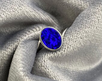 US#7.5 Sterling Silver Natural Australian Boulder Opal Doublet Ring | October Birthstone | Fine Gemstone Jewelry