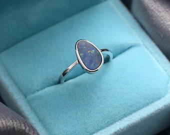 US#6.5 Sterling Silver Natural Australian Boulder Opal Doublet Ring | October Birthstone | Fine Gemstone Jewelry
