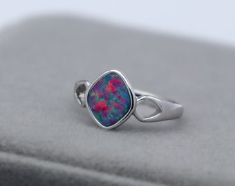 US#6.5 Sterling Silver Natural Australian Boulder Opal Doublet Ring | October Birthstone | Fine Gemstone Jewelry | Gift