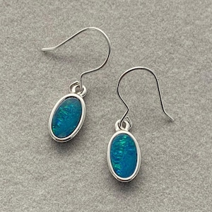 925 Sterling Silber Natürliche australische Boulder Opal Doublet Ohrringe | Oktober Geburtsstein | Edelstein Schmuck | Haken Ohrringe