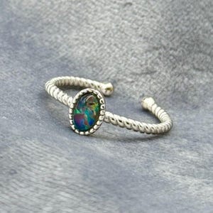 925 Sterling Silver Natural Australian Black Opal Triplet Ring | Gift | Fine Gemstone Jewelry