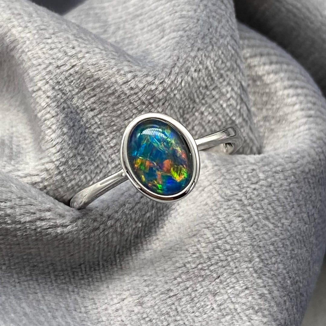 Anello Opale Triplet Australiano In Argento Sterling 925 - Black Friday - Tutte Le Dimensioni Disponibili - Foto 1