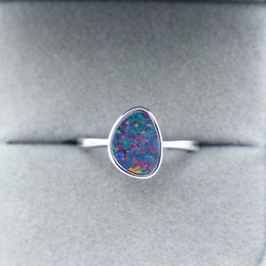 US#6 Sterling Silver Natural Australian Boulder Opal Doublet Ring | October Birthstone | Fine Gemstone Jewelry
